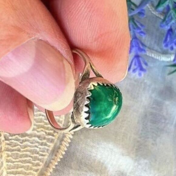 Vintage 80's Native American Turquoise Nugget Sterling Ring 5 3/4 - Picture 5 of 9